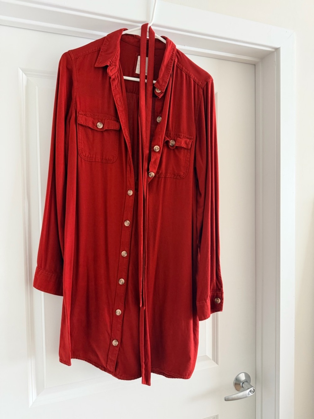 SO Red Collared Shirt with Tag Detail